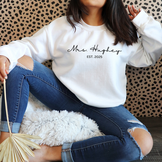 Custom Mrs. Embroidered Sweatshirt, Wife Shirt, Future Mrs Hoodie, Engagement Gift, Bride To Be